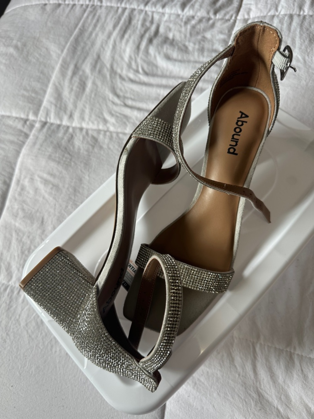 Abound Silver Rhinestone Block Heels with Ankle Strap